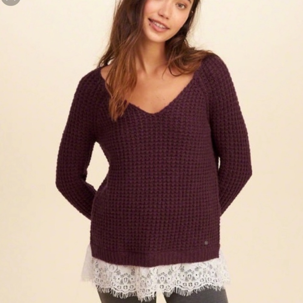 Maroon Hollister Sweater with Lace Trim